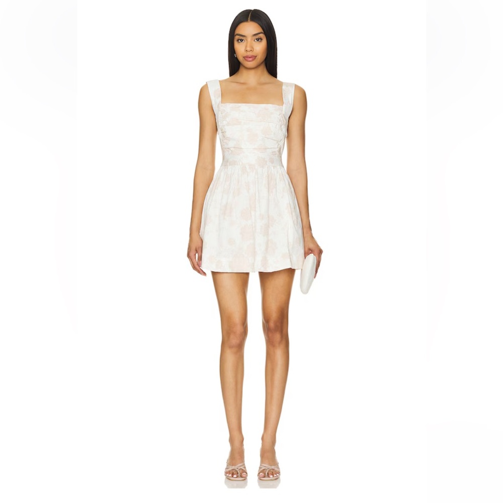 Free People Ivory Floral Square-Neck Mini Dress